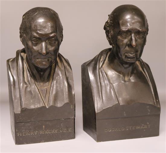 Two bronze busts of Dugald Stewart and Henry Mackenzie
